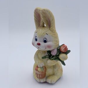 Adorable Vintage Easter Bunny Music Box Ceramic 7” Cottagecore